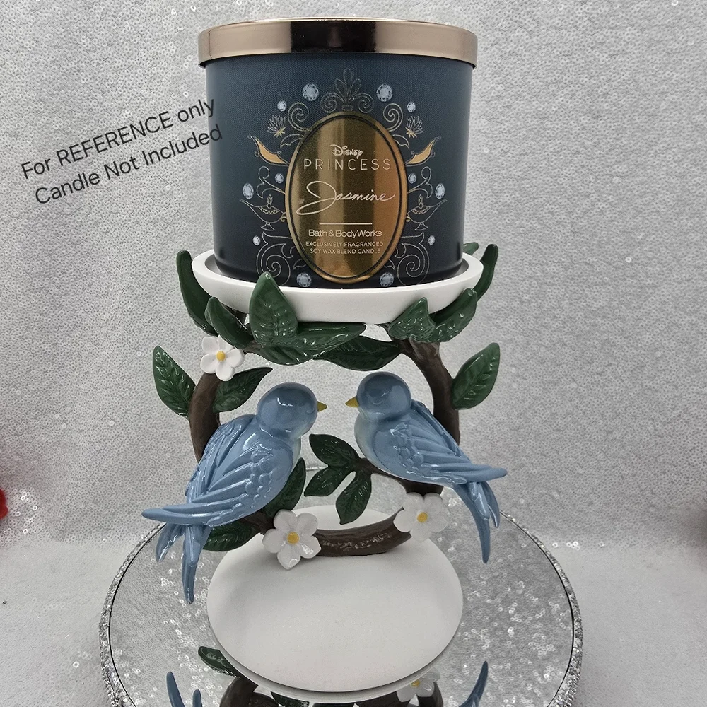 Bluebirds On A Branch 3 Wick Candle Holder Pedestal Lovebirds Bath & Body Works - Picture 10 of 15